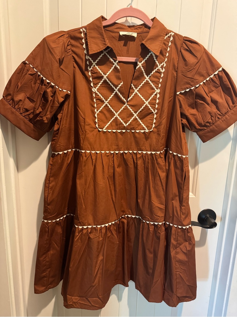 entro Burnt Orange Scallop Trim Detail Tiered Dress | Size Large - Picture 4 of 4